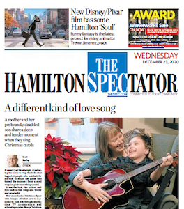 Front page of the Hamilton Spectator, Wednesday, December 23, 2020