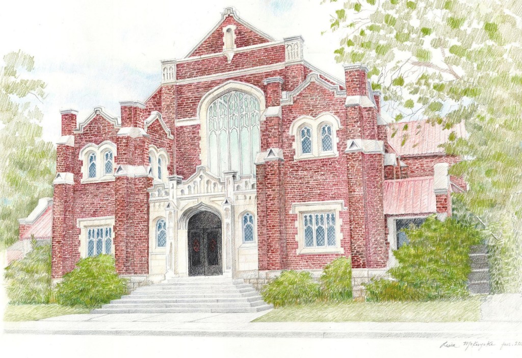 St.Giles Church, Hamilton pencil crayon on paper 16 x 20 January 2020 © Lesia Mokrycke